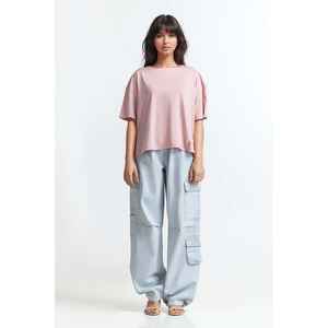 เสื้อยืดผู้หญิงทรงเข้ารูป สีชมพู ผ้าฝ้าย 100% ไซส์ XS-XL ระบายอากาศได้ดี รุ่นพื้นฐาน WM-KTP-SS24-011 ความยาวสั้น ผ้าถักย้อมสีพื้น - Product Image 2