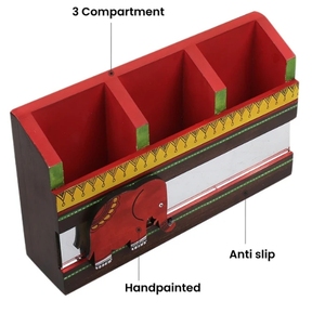 Organizador de escritorio de tres compartimentos de elefante marrón y rojo/portalápices de escritorio taza de lápiz suministros de oficina organizador Caddy Stand - Product Image 3