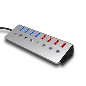 Hub USB multifonctionnel 8 ports Convertisseur d'extension USB avec 7 ports d'extension USB3.0 1 port de charge Commutateurs indépendants