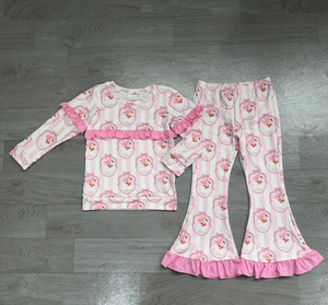 Conjuntos de ropa navideña para bebés y niñas, con lazos de rayas rosas, top de Papá Noel y pantalones acampanados - Product Image 2