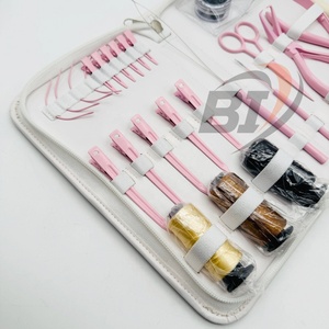 Kit d'outils pour extensions capillaires : Pinces micro-anneaux et de retrait en acier inoxydable rose pâle avec fils à perles et pince de sectionnement des cheveux - Product Image 6