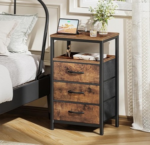 Comodino Rustico in Legno con <span class=keywords><strong>2</strong></span> o 3 Cassetti, Tavolino Industriale da Comodino o Tavolino Laterale per Camera da Letto e Soggiorno - Product Image 2