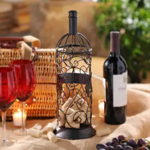 Innovative Wire Wine Bottle Cork Holder Kitchen and Bath Home Decor Black Metal wine bottle cock holder decorative containers me