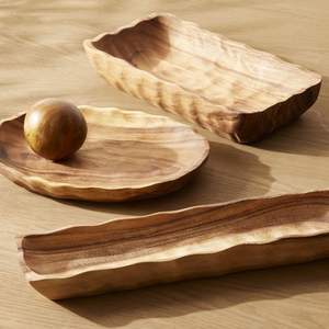 Bandeja de servicio de madera de acacia redonda personalizable hecha a mano, vajilla de estilo clásico para cocina, hogar, Hotel, fiesta, comida - Product Image 2