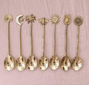Handmade Flower Design <b>Long</b> Handle Brass Tea Spoons <b>Gold</b> Plated for Home Restaurants Wedding Tabletop Dinnerware Dishwasher Safe - Product Image 5