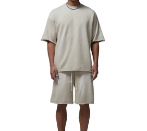 ชุดเสื้อยืดกางเกงขาสั้นสำหรับผู้ชายชุดเสื้อผ้าแนวสตรีทผ้าฝ้ายโอเวอร์ไซส์ระบายอากาศได้ดีชุดเสื้อยืดผู้ชาย350 GSM - Product Image 1