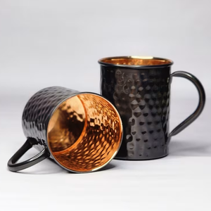 Dual Tone Hammered Copper <b>Mug</b> <b>Set</b> Classic Black and Copper Finish for Stylish Modern Drinkware - Product Image 2
