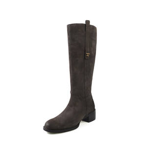 Cowhide Metal Side Zipper Muffin Bottom <b>Wedge</b> <b>Heel</b> Medium <b>Heel</b> Four Seasons Super Fire Slim Knight Knee-high <b>Boots</b> Female - Product Image 2