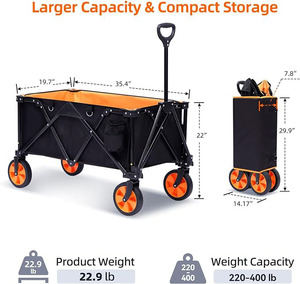 THCW10140-Carrito de compras plegable para exteriores con ruedas extraíbles y 2 soportes para bebidas, color negro - Product Image 6