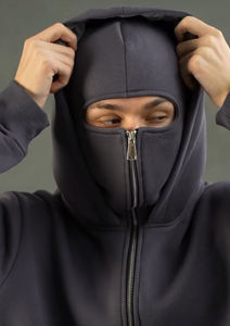 Sudadera con capucha tipo balaclava de algodón personalizada, de tejido grueso, con cremallera completa, hombros caídos, estilo ninja, para hombre, venta al por mayor - Product Image 5