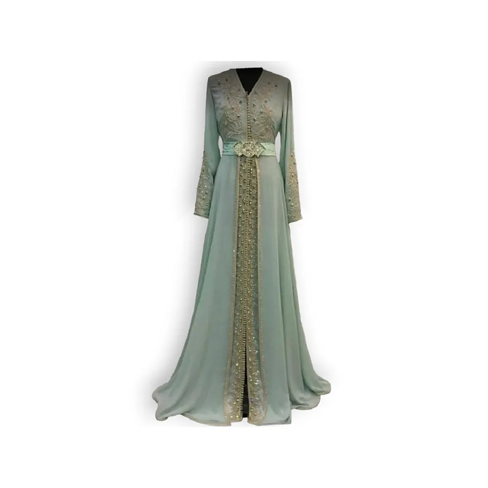 Wholesale Supplier Beaded Kaftan Dress Islamic Clothing Hand Embroidery Fancy Kaftan Dress For Wedding Party