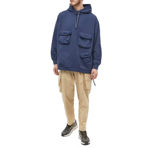 Ropa de diseñador personalizada 100% algodón hombres Raw Hem Oversized Utility Multi Pocket Hoodies - Product Image 3