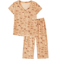 Ensemble de pyjama 2 pièces pour femme en jersey 100% coton, imprimé avec logo sur le devant, doux, respirant et à séchage rapide, pour le printemps/l'automne