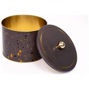 Kontensan ER1458G 175x130mm Boîte en métal ronde marron terrazzo avec poignée à bouton pour le rangement ou la décoration - Product Image 2