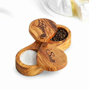 Premium Eco-Friendly Olive Wood <b>Herb</b> Spice Storage <b>Box</b> Handcrafted Dual Spice Hinged Lids Salt Pepper Organiser Tools ArtisRaw - Product Image 1