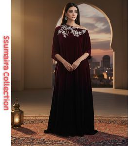 Envío gratis Venta al por mayor Elegante vestido de noche de terciopelo granate con bordado de plata-Ropa de fiesta y boda de lujo | Tendencias por Cp - Product Image 2