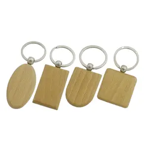 Porte-clés en bois uni avec logo personnalisé, vente en gros