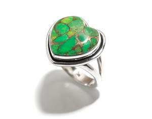 Anillo de Corazón de Plata de Ley 925, Joyería Fina Clásica con Piedra Preciosa de Turquesa y Cobre, Regalo para Aniversarios, Bodas, Fiestas de Compromiso - Product Image 1