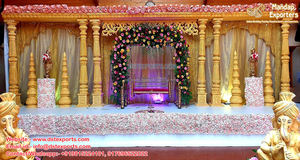 Gujarati Boda Triple Polo Recepción Etapa Configuración Boda tradicional Triple Polo Etapa abierta Elegante Boda de madera Mandap abierto - Product Image 6