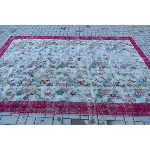 พรมวินเทจขนาด 6.7x9.7 ฟุต พรมตุรกีขนาดใหญ่ พรมขอบสีแดงน้ำเงิน - Product Image 3