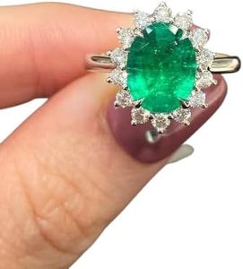 Superbe 2.13ct Emeraude Vintage Spinelle Ovale Cut Bague Argent 925 Pierres Précieuses Classiques Plaqué Rhodium pour la Fête d'Anniversaire de Mariage - Product Image 5