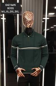 Pull décontracté pour homme d'hiver, manches longues, anti-froissement, en coton chaud, imprimé jacquard, logo sur le devant, rayure, lettre - Product Image 5