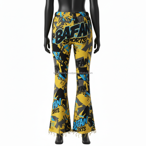 Women Flare Pant 300GSM fleece soft <b>fabric</b> <b>yellow</b> blue black graphic design custom logo screen print comfy fit Women Flare Pants - Product Image 2