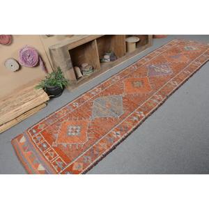 Vintage Turkish <b>Rug</b>, 2.8x11.4 ft <b>Runner</b> <b>Rug</b>, Orange Purple Abstract <b>Rug</b> - Product Image 5