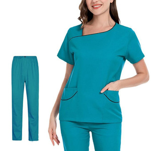 ชุดพยาบาลทางการแพทย์สำหรับผู้หญิงชุดเสื้อและกางเกงคอวีมีกระเป๋าขัดสำหรับพยาบาล - Product Image 6