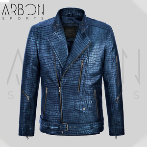 Color azul Buen proveedor Highland Calidad Cálido y elegante Ajuste cómodo Acabado de superficie lisa Chaquetas de cuero texturizado - Product Image 1