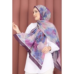 Pañuelo Floral Elsa Serie Plum para Mujeres Musulmanas, Estilo Ruso Largo y Cuadrado con Patrón Impreso, Material Acrílico, Impresión Digital - Product Image 1