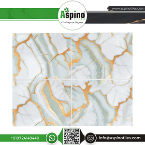 Carreaux de sol émaillés semi-porcelaine 600x1200mm avec sculpture en or à prix réduit - Product Image 2