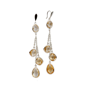 Chaud classique mat finition 925 argent sterling citrine pierres précieuses goutte balancent lunette boucle d'oreille femmes bijoux - Product Image 2