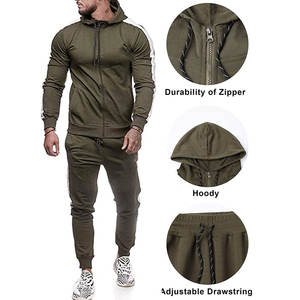 Chándal atlético de 2 piezas con patrón sólido para hombre, chándal deportivo con cremallera completa, deportivo informal para maternidad, respetuoso con el medio ambiente - Product Image 2