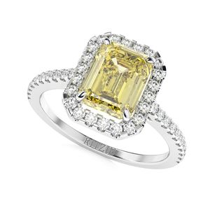 Anillo de Compromiso con Halo de Diamantes Cultivados en Laboratorio en Plata de Ley Amarilla con Detalles Bonitos para Mujer - Product Image 3