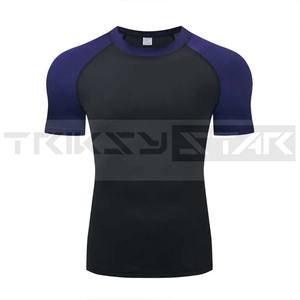 <b>Men's</b> Compression Short Sleeve Fitness T-Shirt Quick Drying Gym Workout Top Summer Sportswear in <b>Black</b> Ringer Design 100% Cotton - Product Image 1
