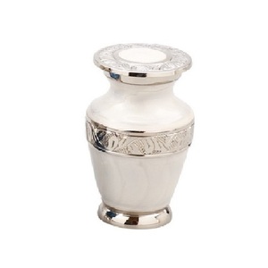 High Quality Brass Cremation <b>Keepsake</b> Urn With Engraving Band Pewter And White Enamel Finished For Human <b>Ashes</b>-Funeral Supply - Product Image 1