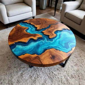 Table à manger en bois d'acacia en résine artisanale moderne de luxe, table de salon imperméable pour mariage, retraite, Diwali, condoléances - Product Image 1