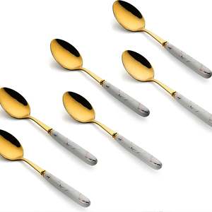 Juego de cubiertos de servidor de ensalada de latón y cobre de acero inoxidable de Color marfil, herramientas de cocina para servir con espátula, Material de Metal duradero - Product Image 3