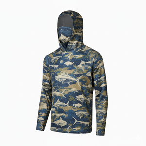 Chemise de pêche à manches longues grise pour homme avec imprimé poisson, protection anti-UV UPF 50, pull à capuche - Product Image 3