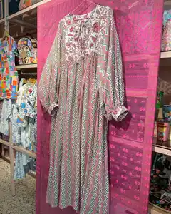 Latest Design Cotton Embroidery Printed Kaftan Moroccan Dubai Abaya Islamic Women'S Muslim Dress