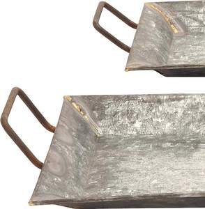 Juego de 2 bandejas de servicio de metal galvanizado con asa para mesas, utensilios de cocina, uso doméstico y hotelero, bandejas para servir alimentos - Product Image 5