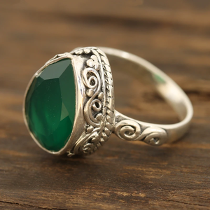 925แหวนค็อกเทลทำมือเงินสเตอร์ลิงเครื่องประดับทันสมัยสีเขียวแวววาว - Product Image 4