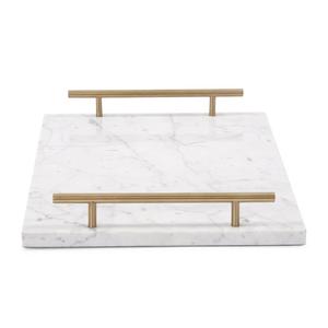 Vente en gros Plateau de service en marbre moderne personnalisé de haute qualité avec poignées en laiton Logo personnalisé pour la maison et le restaurant - Product Image 3