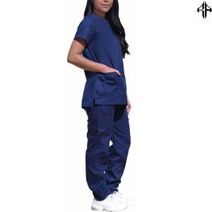 2025 coton tissé femmes à manches courtes infirmières hôpital gommages costume en gros soins infirmiers gommage ensembles y compris hauts et uniformes - Product Image 3