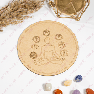 Platos Redondos de Madera de 6 Pulgadas con 7 Chakras para Yoga, Platos de Sanación Natural para Amantes del Yoga y Meditación, Precio al por Mayor - Product Image 1