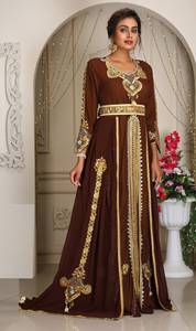 Nouveau Caftan Marocain de Mariage 2025 avec Perles Brodées Marron Élégant Ligne A de Créateur pour Femme Robe de Mariée Arabe - Product Image 3