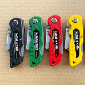 Ensemble de 4 couteaux utilitaires pliants multifonctionnels avec dénudeur de fils à changement rapide, cisailles à ressort, verrouillage de sécurité et poignée en plastique - Product Image 1