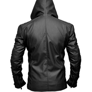 Veste d'hiver de motard noire élégante de haute rue avec capuche en cuir de peau de mouton lacets Hip Hop et veste à capuche de moto à fermeture éclair - Product Image 2