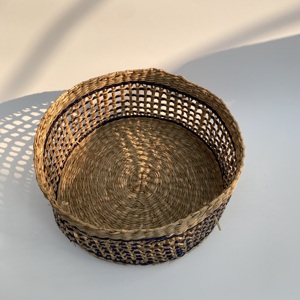 Cesta redonda de almacenamiento de algas marinas para jardinería, rayas negras en mimbre de Vietnam, marca Nhat Minh, modelo MS198, uso doméstico en la cocina, MOQ bajo - Product Image 3